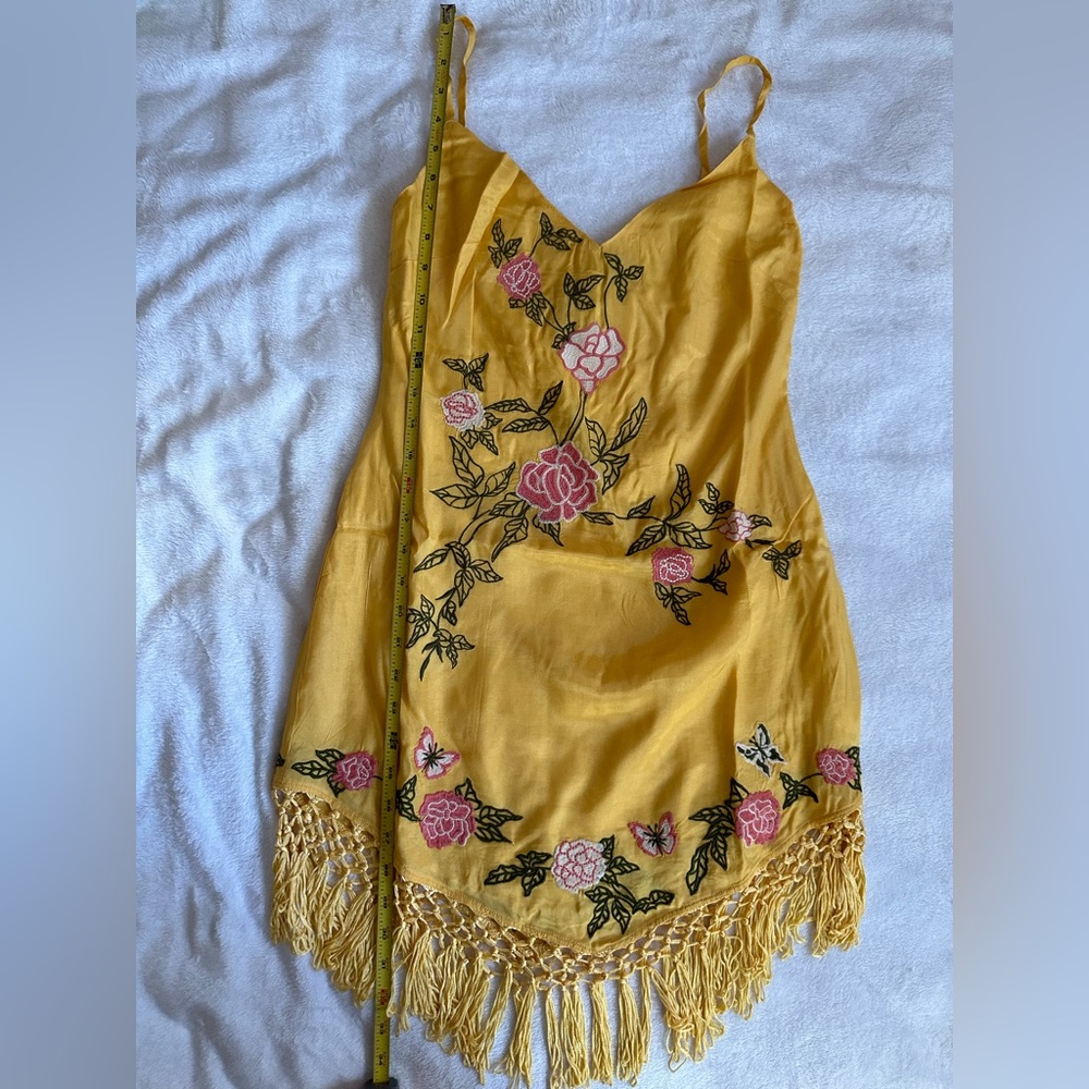 SOLD💛Urban Outfitters Carmen Embroidered Fringe Sleeveless Mini Dress in Yellow - Picture 9 of 16